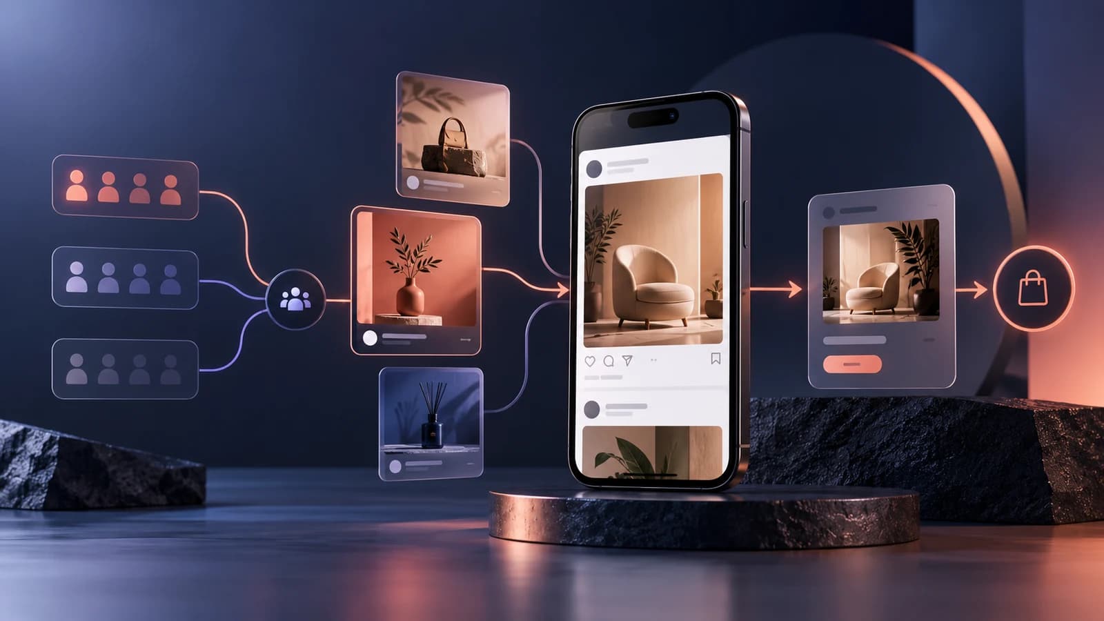 Meta Ads hedef kitle, reklam kreatifi ve dönüşüm akışını temsil eden profesyonel kampanya görseli