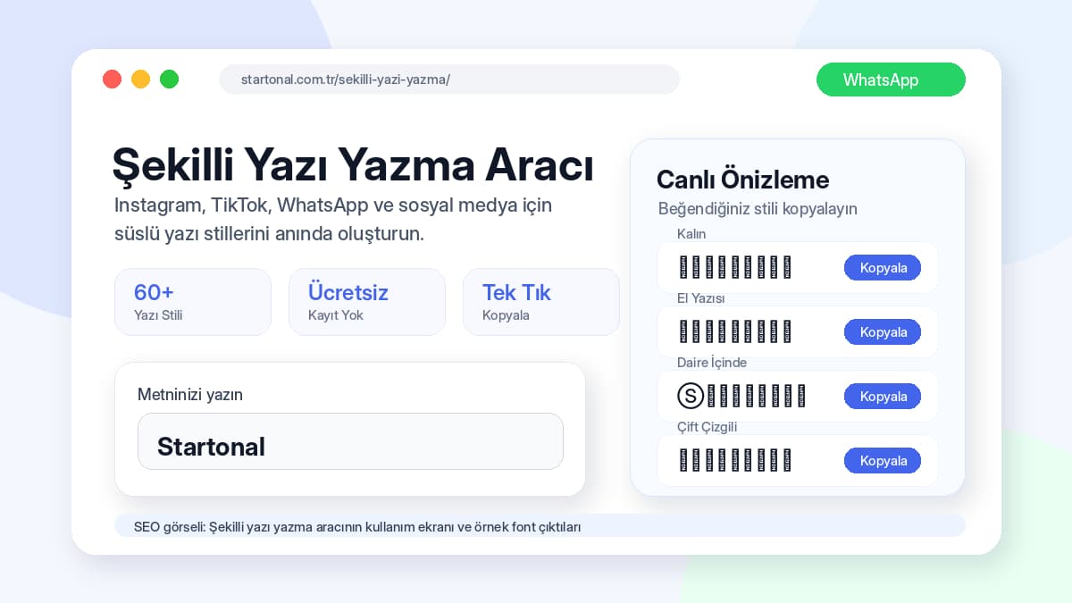 Şekilli yazı yazma aracı ekran görüntüsü