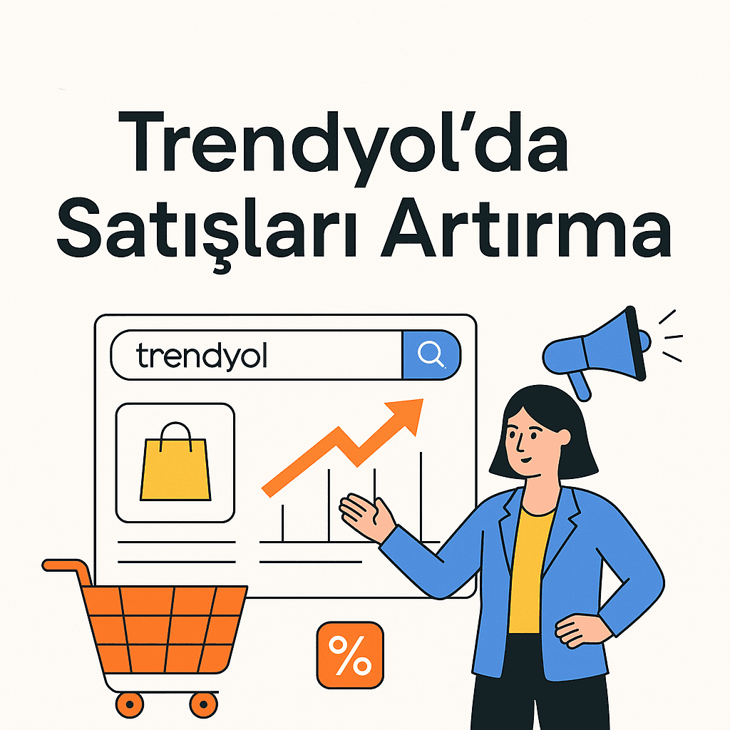 Trendyol mağazası, kampanya simgeleri ve temsili satış grafiğini anlatan danışman.