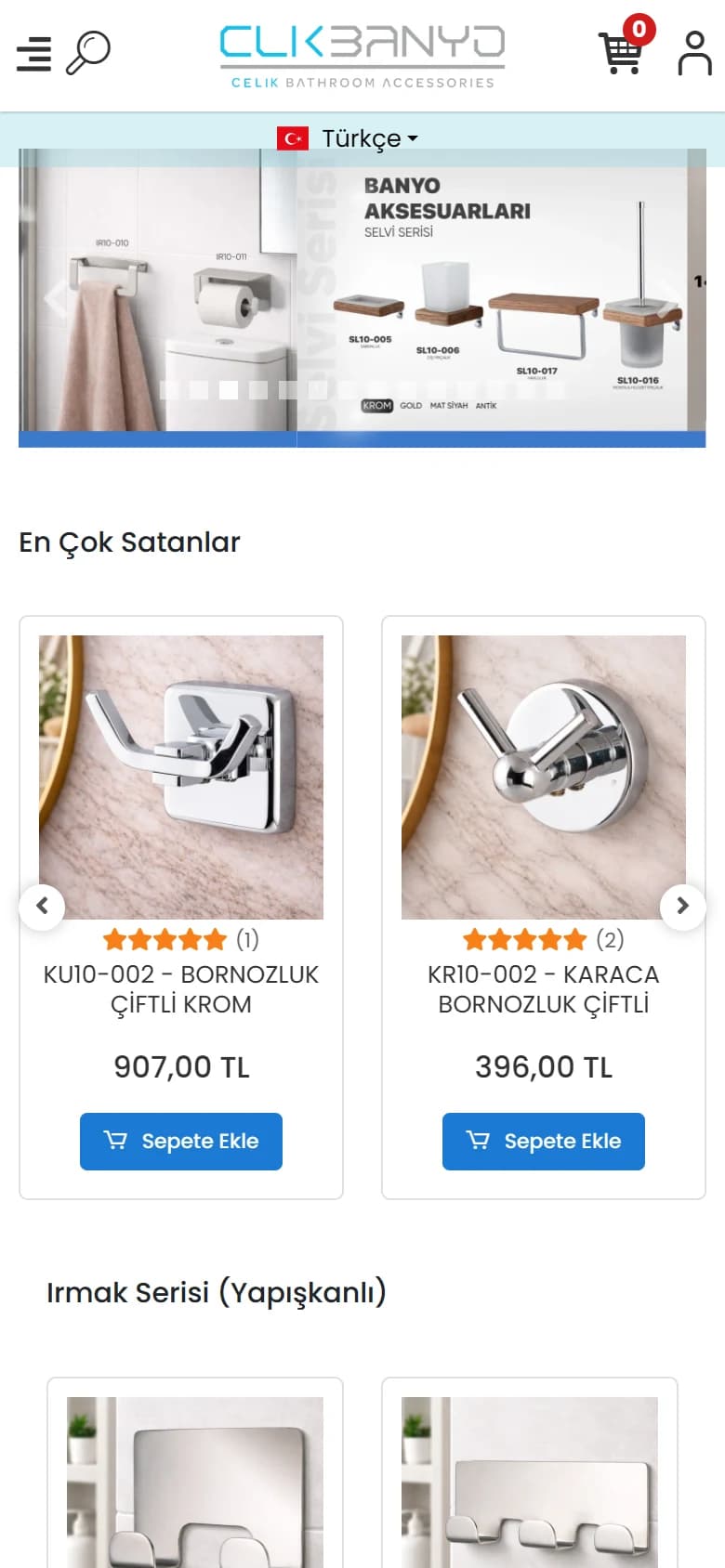 Çelik Banyo mobil web sitesi ekran görüntüsü