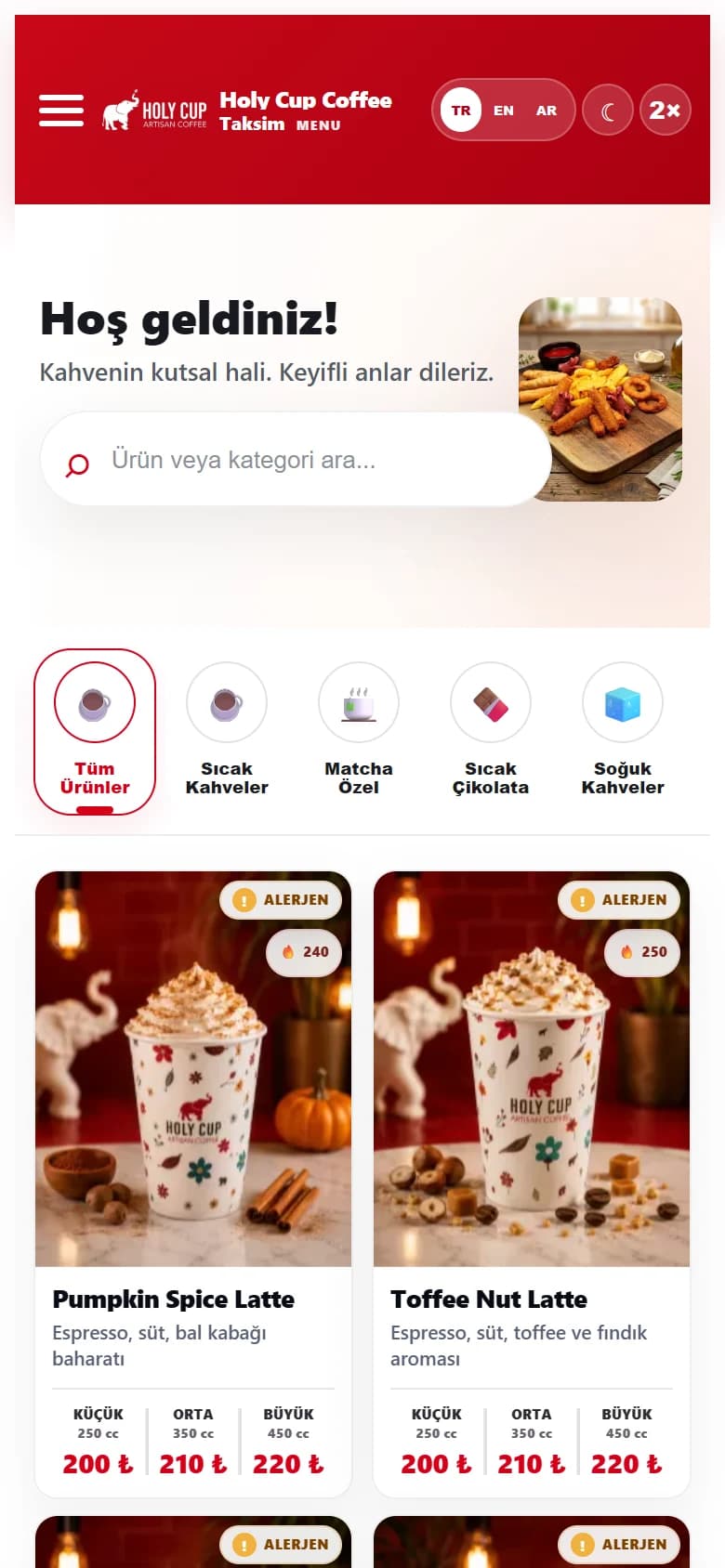 Holy Cup Coffe mobil web sitesi ekran görüntüsü
