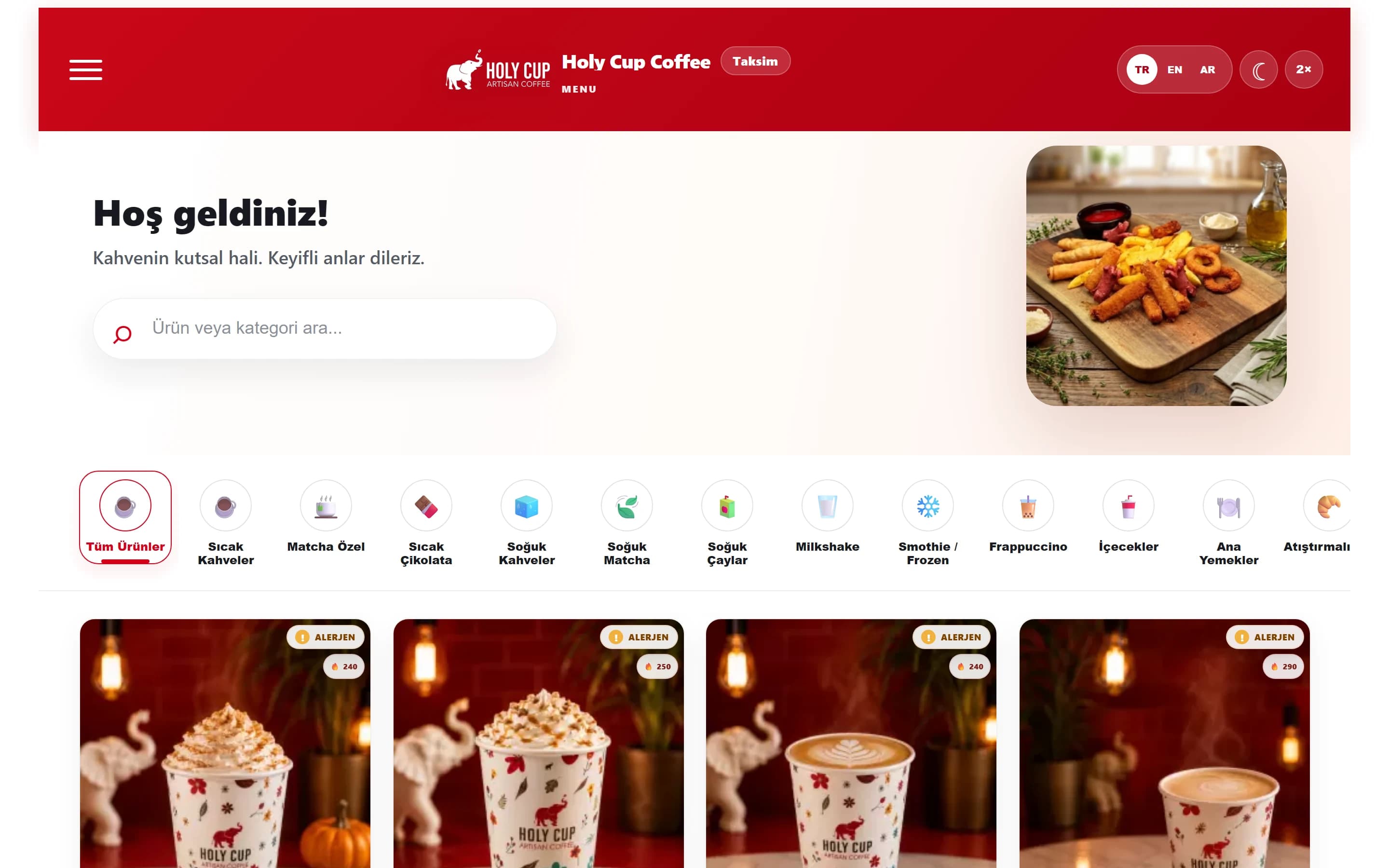 Holy Cup Coffe web sitesi ekran görüntüsü
