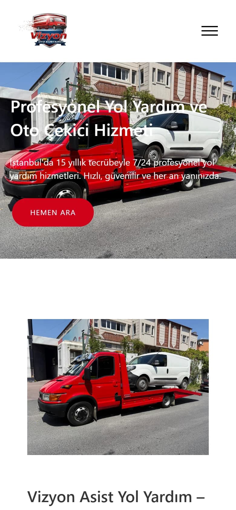 Vizyon Asist Yol Yardım mobil web sitesi ekran görüntüsü