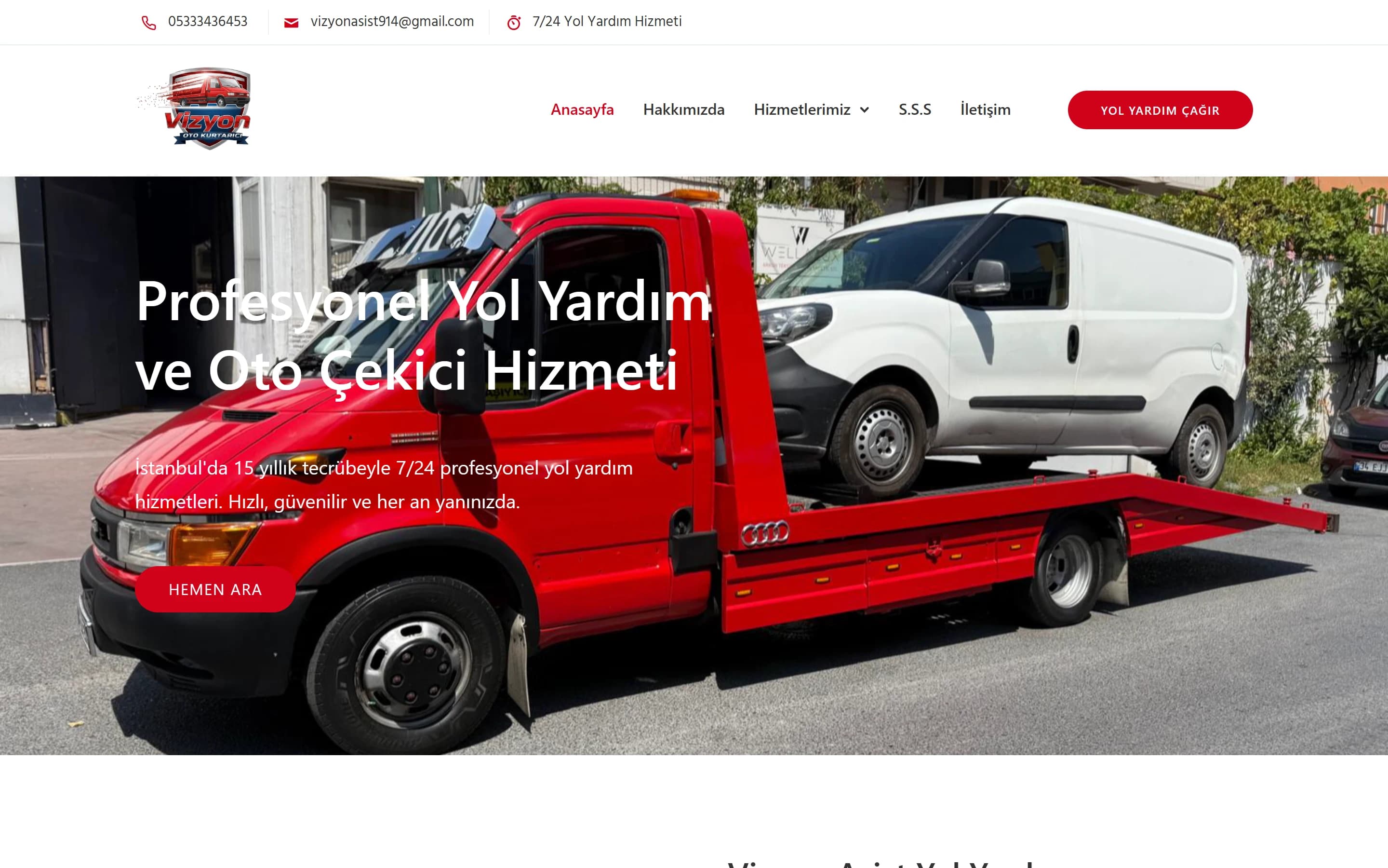 Vizyon Asist Yol Yardım web sitesi ekran görüntüsü
